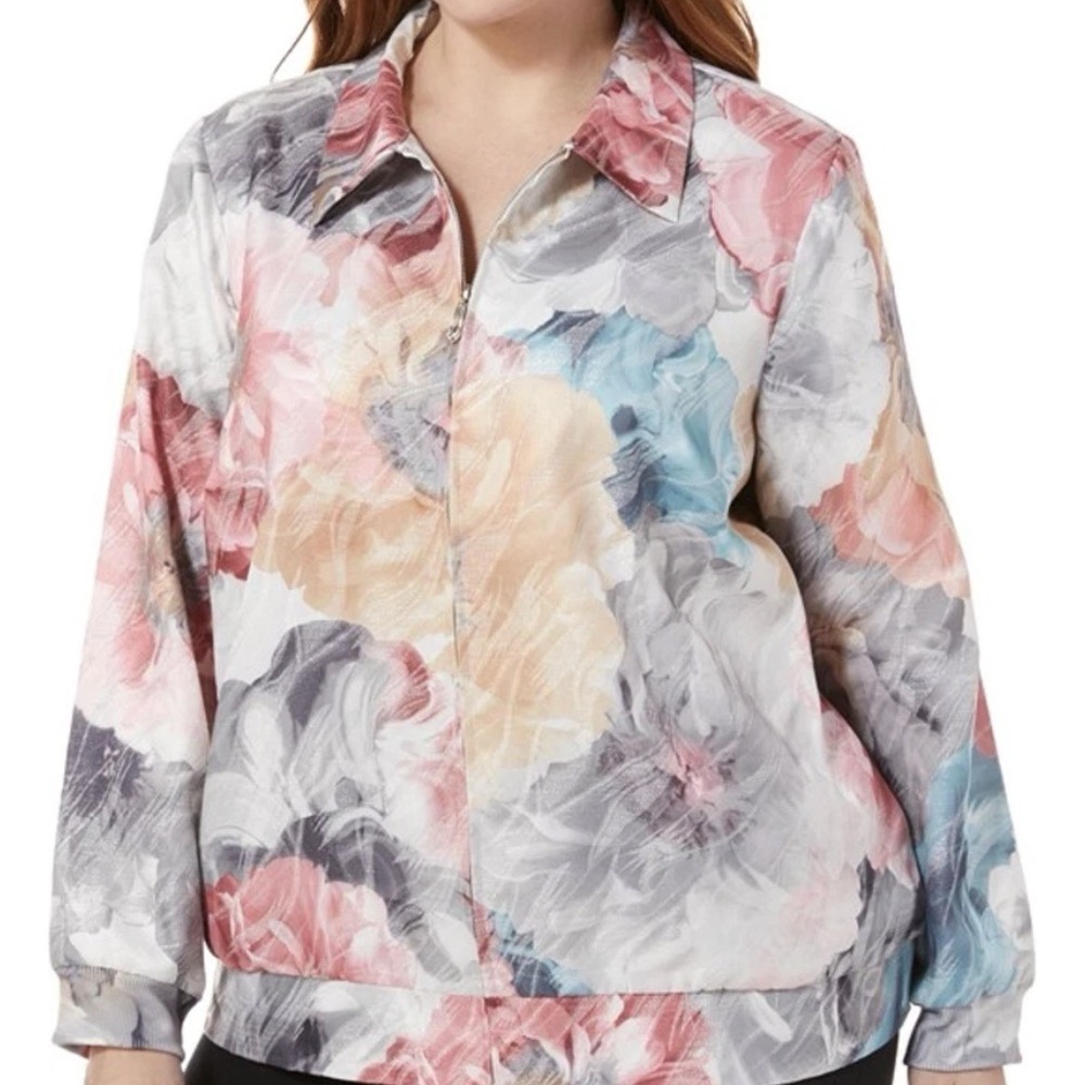 ALFRED DUNNER Jacket Size 18P Watercolor Floral Pink Easter Spring Art Sparkle